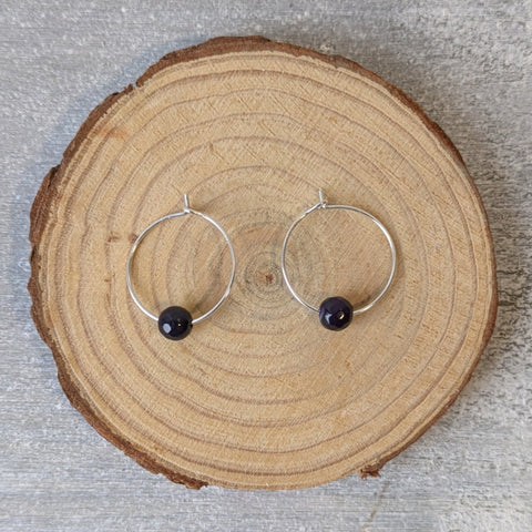 Mini Purple Agate Sterling Silver Crystal Hoops