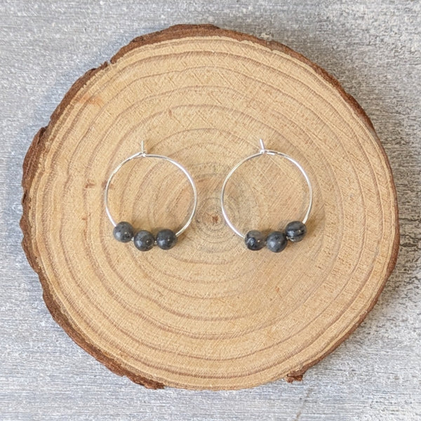 Mini Larvikite Sterling Silver Crystal Hoops