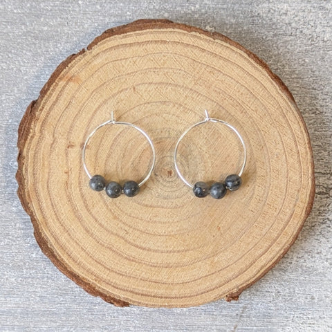 Mini Larvikite Sterling Silver Crystal Hoops
