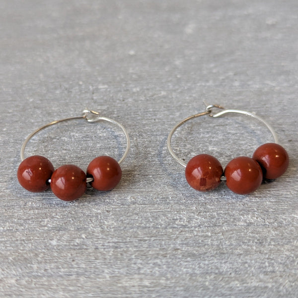 Mini Red Jasper Sterling Silver Crystal Hoops