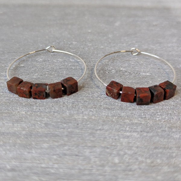 Brecciated Jasper Sterling Silver Crystal Hoops