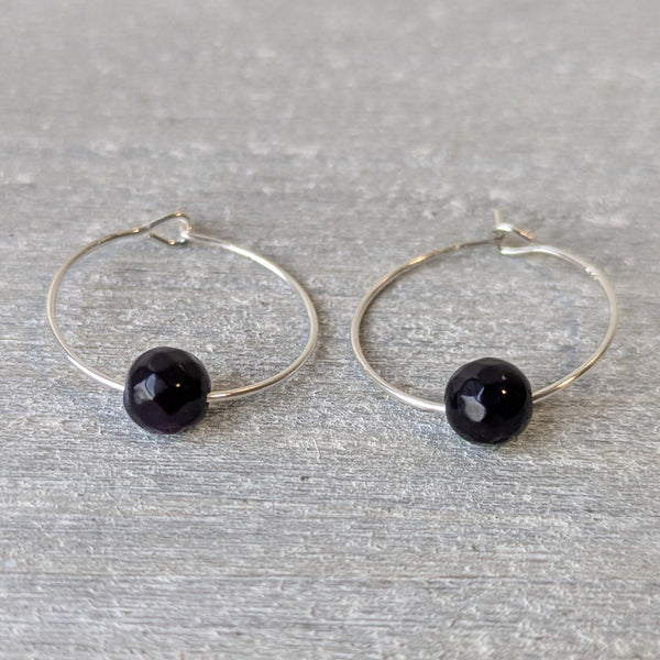 Mini Purple Agate Sterling Silver Crystal Hoops