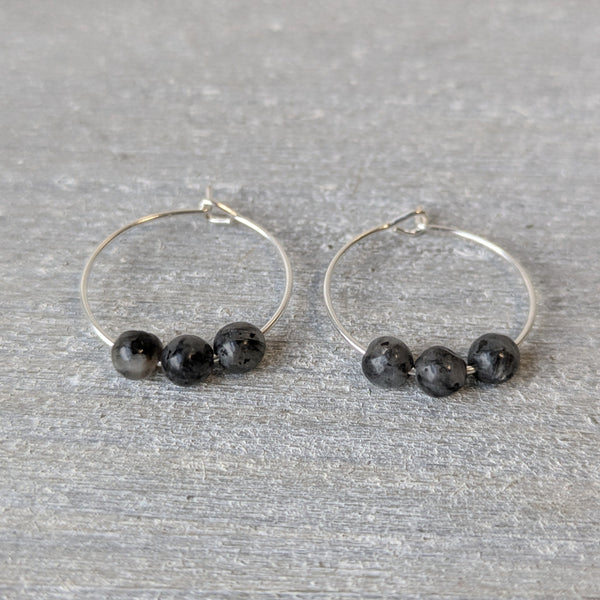Mini Larvikite Sterling Silver Crystal Hoops