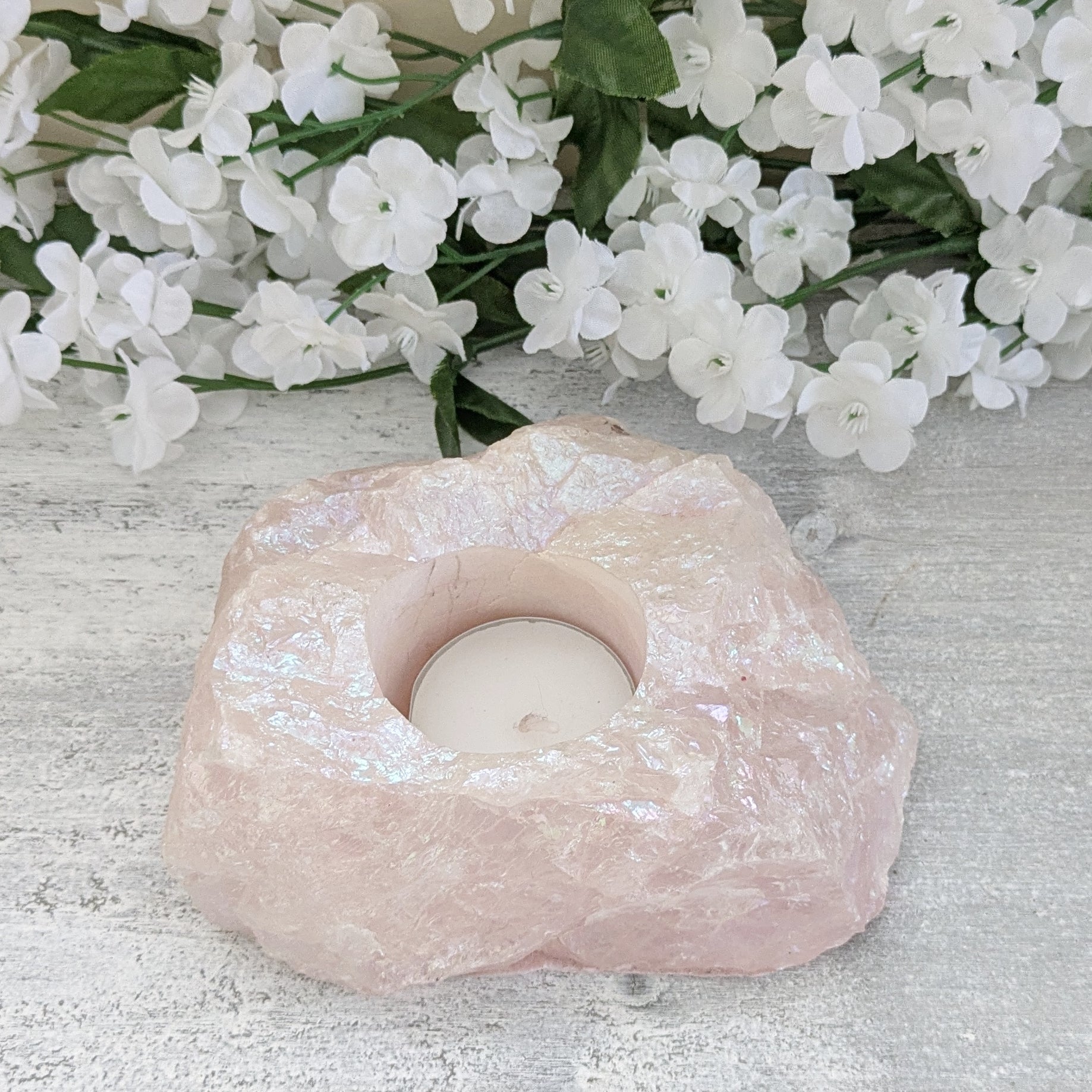 Rose Aura Quartz Tealight Holder