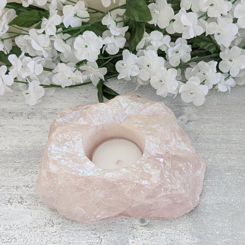 Rose Aura Quartz Tealight Holder