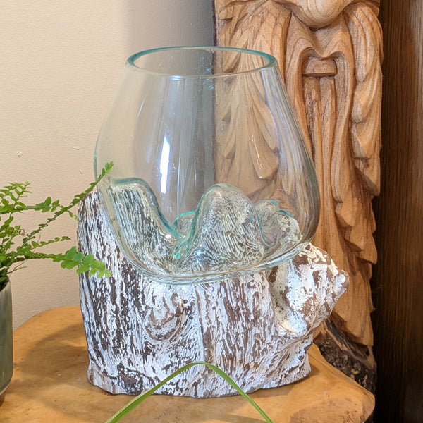 Balinese Gamal Wood Molten Glass Vase