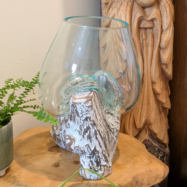 Balinese Gamal Wood Molten Glass Vase