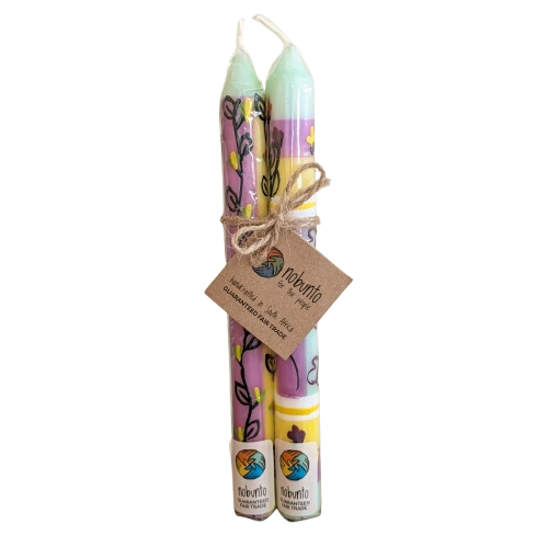 Two Handpainted Taper Candles - Imbali - Fairtrade