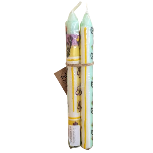 Two Handpainted Taper Candles - Imbali - Fairtrade