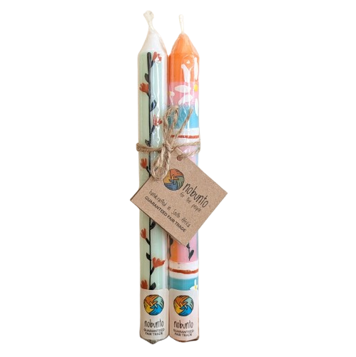 Two Handpainted Taper Candles - Imbali - Fairtrade
