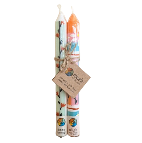 Two Handpainted Taper Candles - Imbali - Fairtrade
