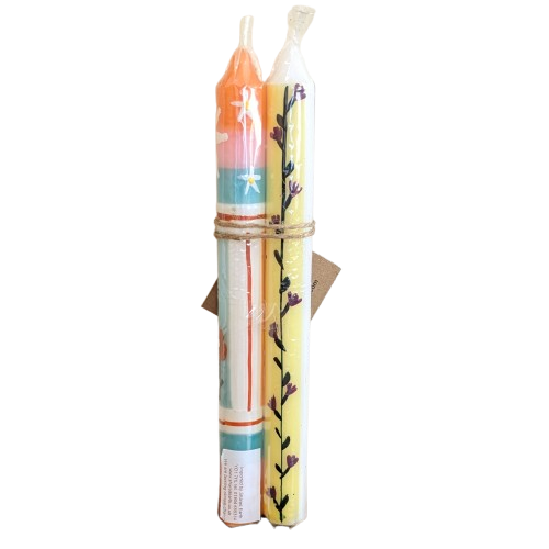 Two Handpainted Taper Candles - Imbali - Fairtrade