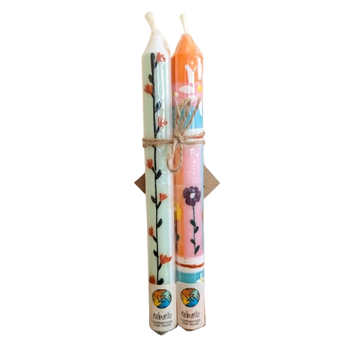 Two Handpainted Taper Candles - Imbali - Fairtrade