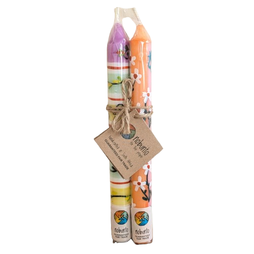 Two Handpainted Taper Candles - Imbali - Fairtrade