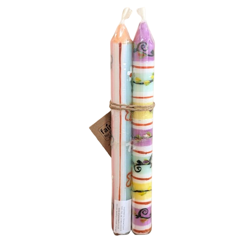 Two Handpainted Taper Candles - Imbali - Fairtrade