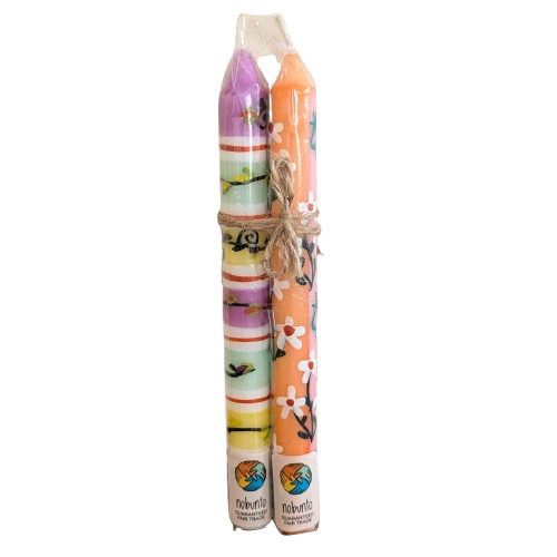 Two Handpainted Taper Candles - Imbali - Fairtrade