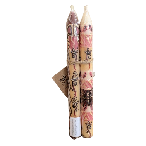 Two Handpainted Taper Candles - Halisi - Fairtrade