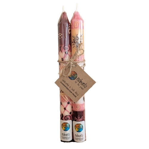Two Handpainted Taper Candles - Halisi - Fairtrade