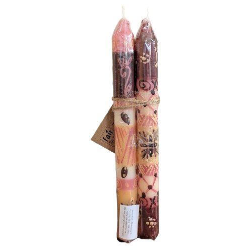 Two Handpainted Taper Candles - Halisi - Fairtrade