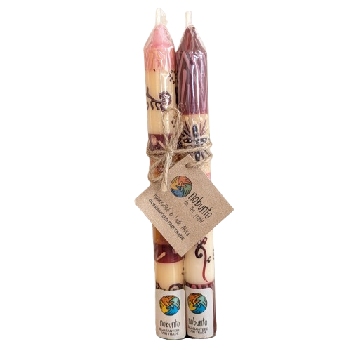 Two Handpainted Taper Candles - Halisi - Fairtrade