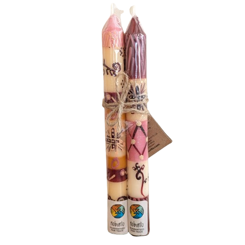 Two Handpainted Taper Candles - Halisi - Fairtrade