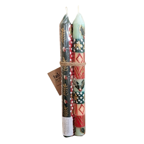 Two Handpainted Christmas Candles