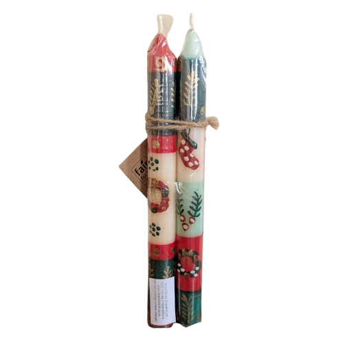 Two Handpainted Christmas Candles