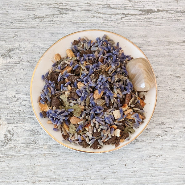 TRANQUILLITY & CALM - Handcrafted Loose Incense with Moonstone Crystal