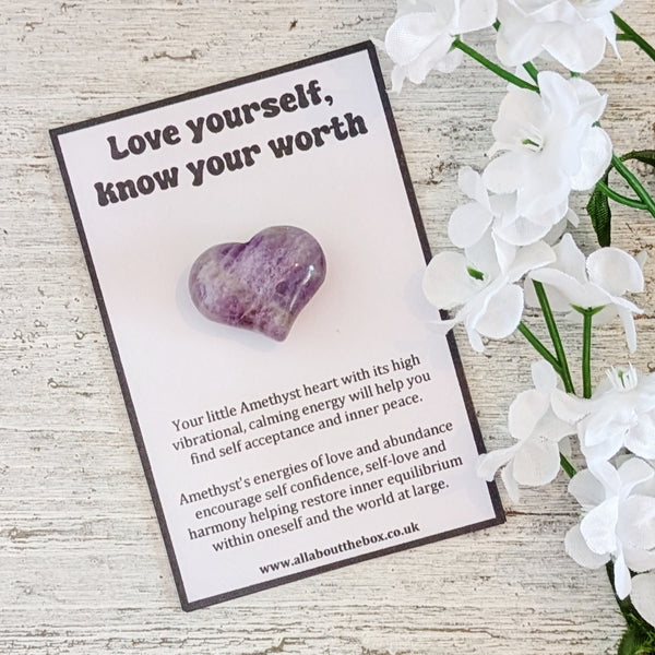 Amethyst Mini Heart - Love Yourself Know Your Worth