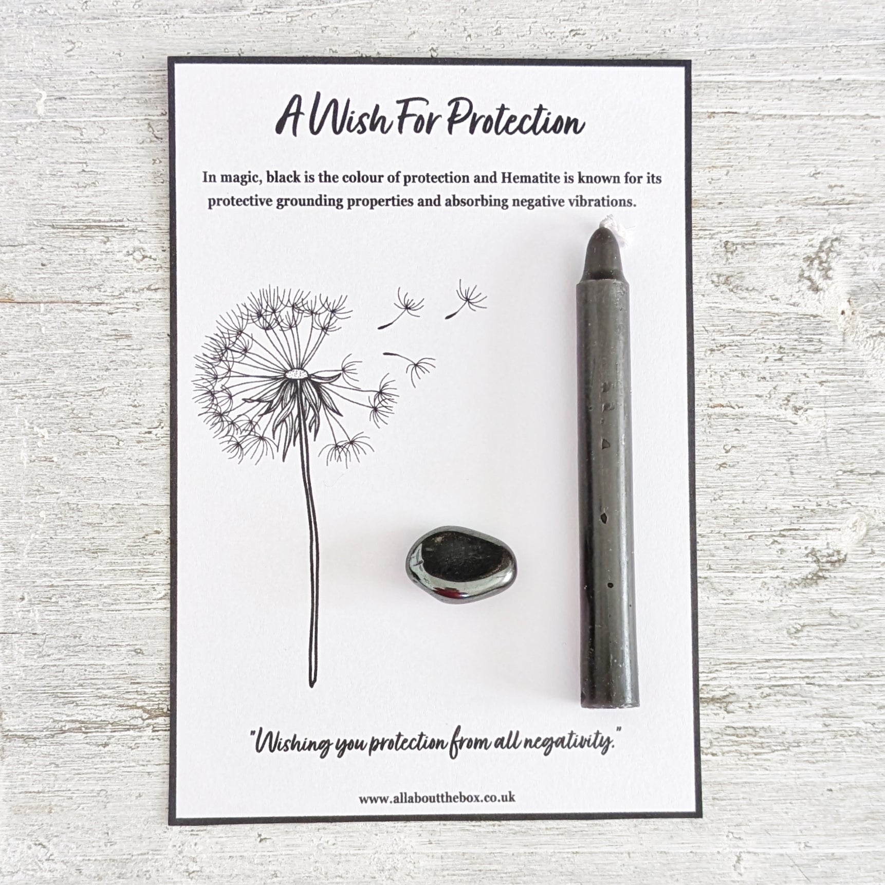 A Wish for Protection - Black Spell Candle & Hematite Crystal