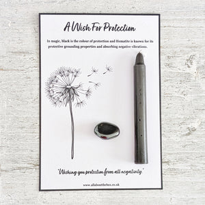 A Wish for Protection - Black Spell Candle & Hematite Crystal