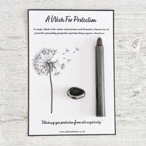 A Wish for Protection - Black Spell Candle & Hematite Crystal