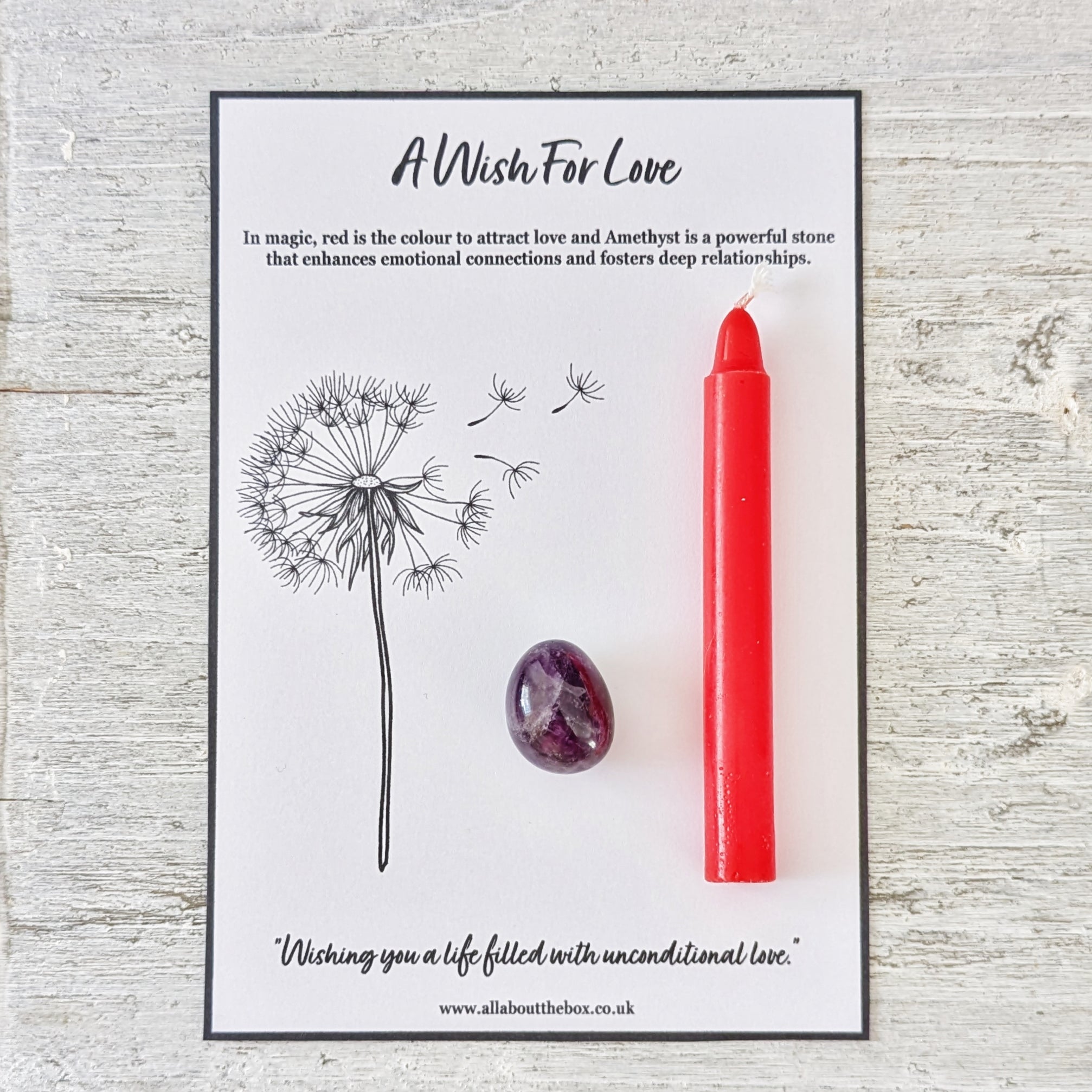 A Wish for Love - Red Spell Candle & Amethyst Crystal