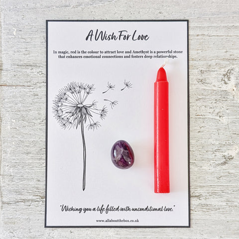 A Wish for Love - Red Spell Candle & Amethyst Crystal