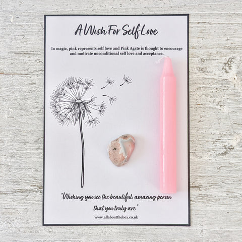 A Wish For Self Love - Pink Spell Candle & Pink Agate Crystal