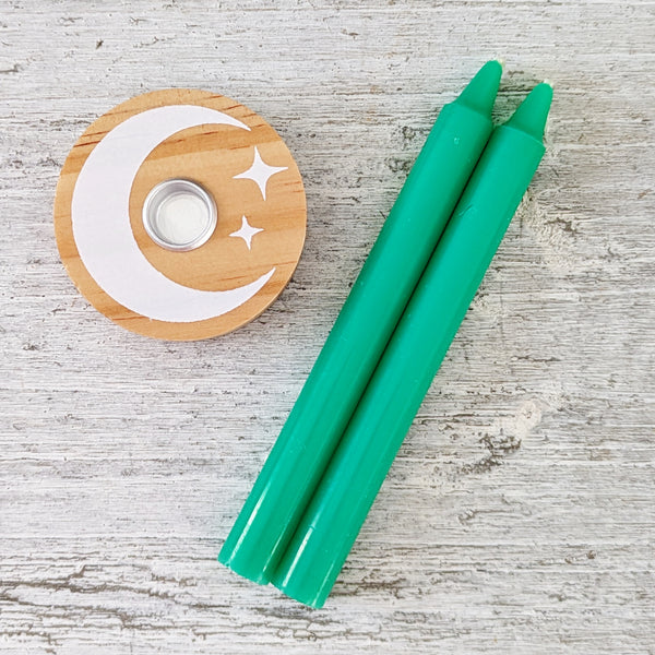 Green Spell Candle Set & Holder