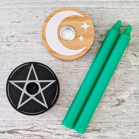 Green Spell Candle Set & Holder