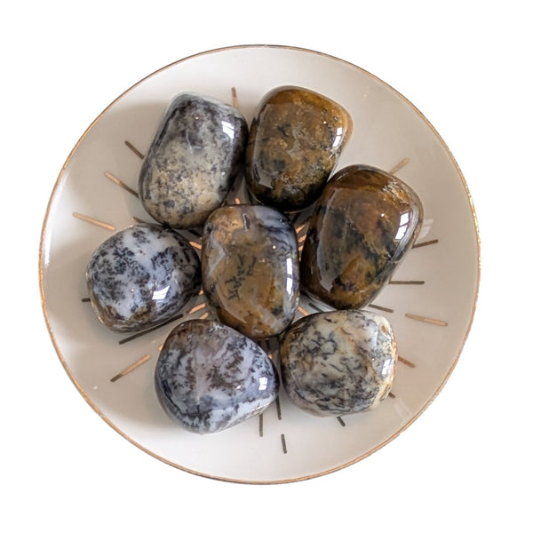 Merlinite Tumblestone - The Magic Bearer - Dendritic Opal - Stone of Duality - Luck, Harmony & Balance