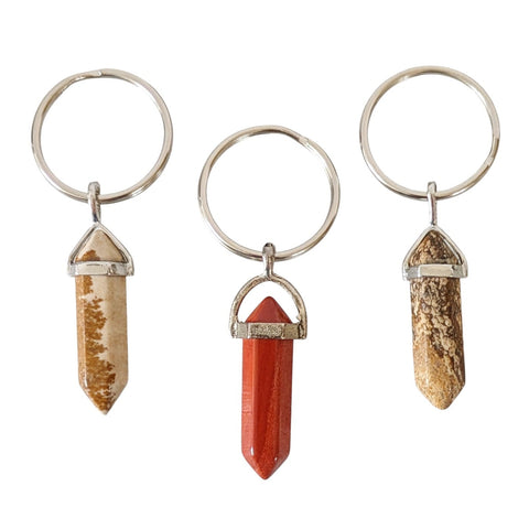 Polished Crystal Keyring UK - Picture Jasper/Red Jasper - Gemstone Keyring - New Home Gift
