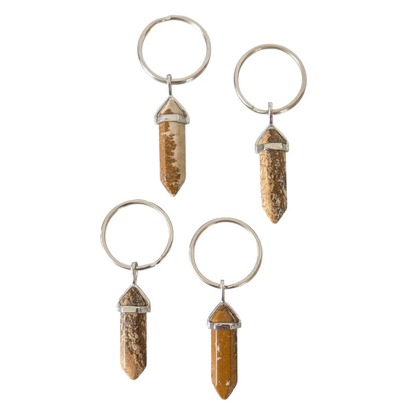 Polished Crystal Keyring UK - Picture Jasper/Red Jasper - Gemstone Keyring - New Home Gift