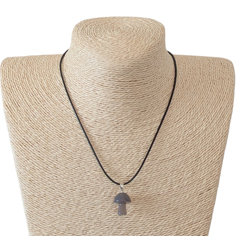 Grey Agate Crystal Mushroom Necklace