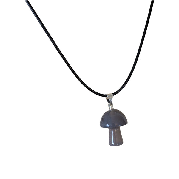 Grey Agate Crystal Mushroom Necklace