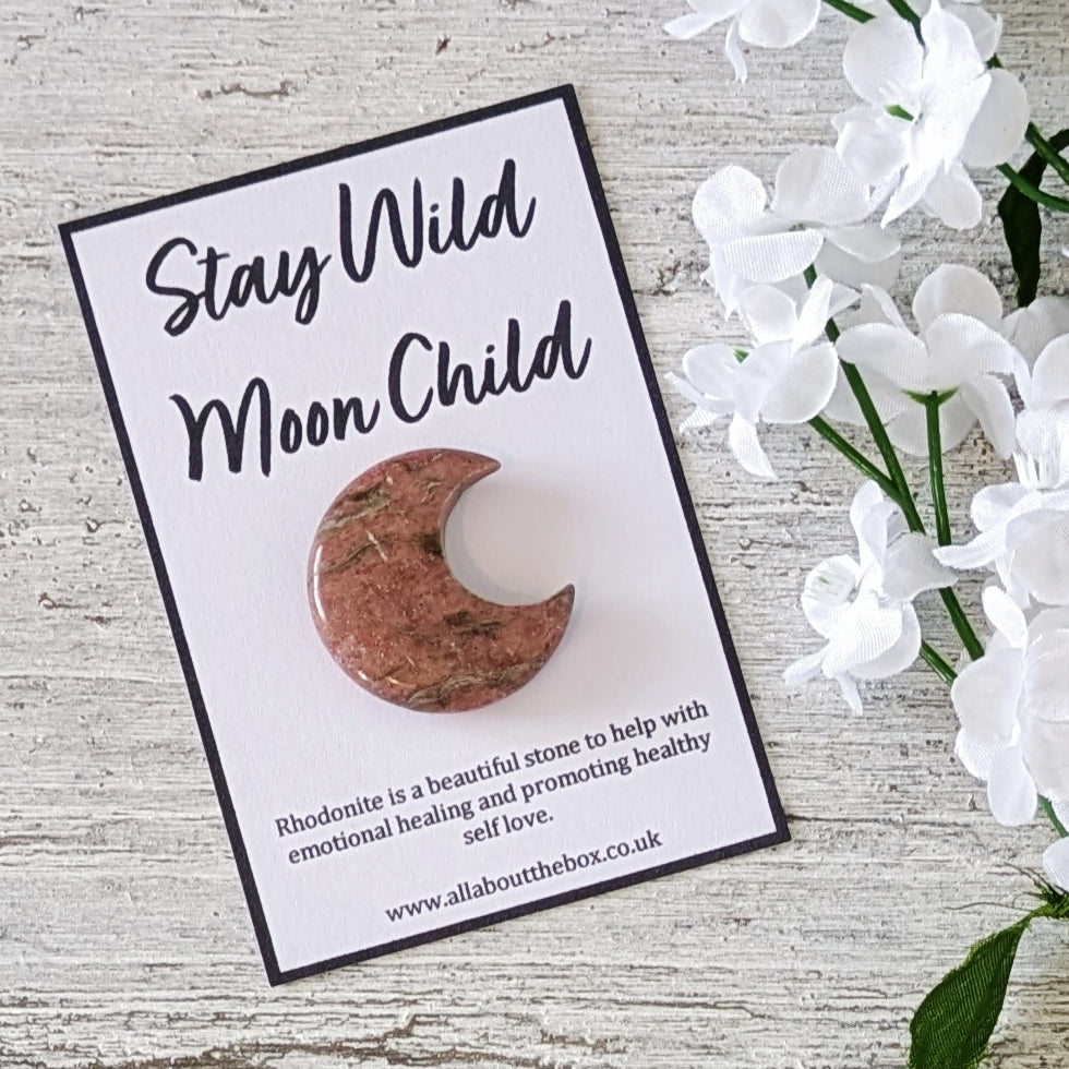 Rhodonite Crystal Moon - Stay Wild Moon Child
