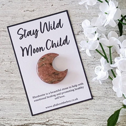 Rhodonite Crystal Moon - Stay Wild Moon Child