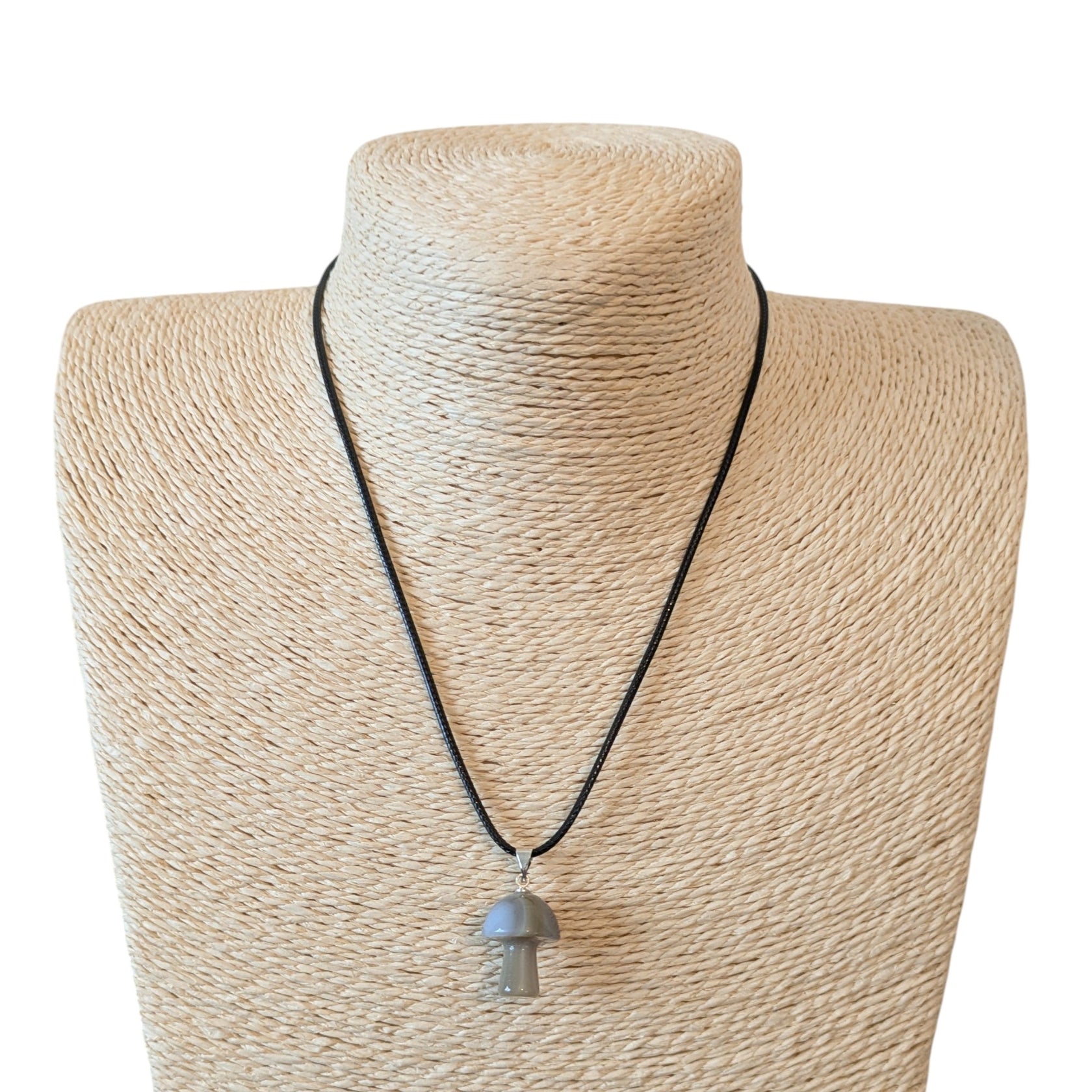Grey Agate Crystal Mushroom Necklace UK - Sold As Seen - Gemstone Jewellery - Mushroom Pendant - Crystal Jewellery