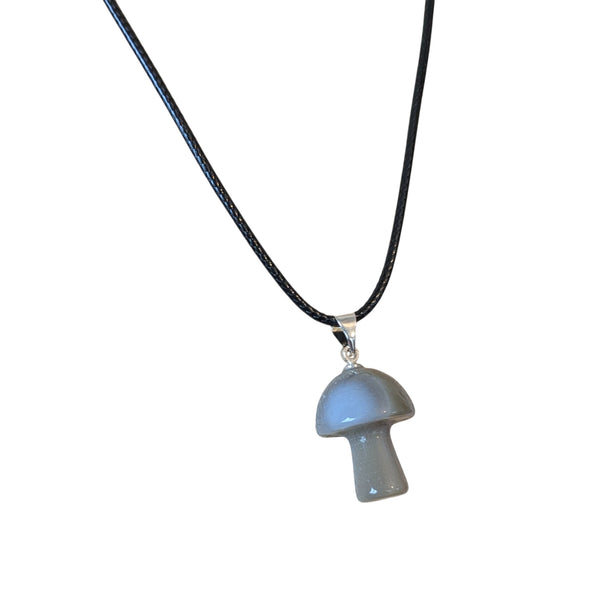 Grey Agate Crystal Mushroom Necklace UK - Sold As Seen - Gemstone Jewellery - Mushroom Pendant - Crystal Jewellery