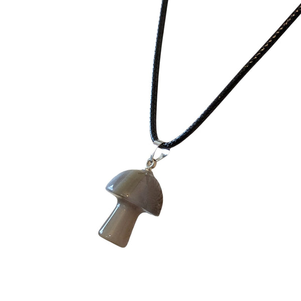 Grey Agate Crystal Mushroom Necklace UK - Sold As Seen - Gemstone Jewellery - Mushroom Pendant - Crystal Jewellery