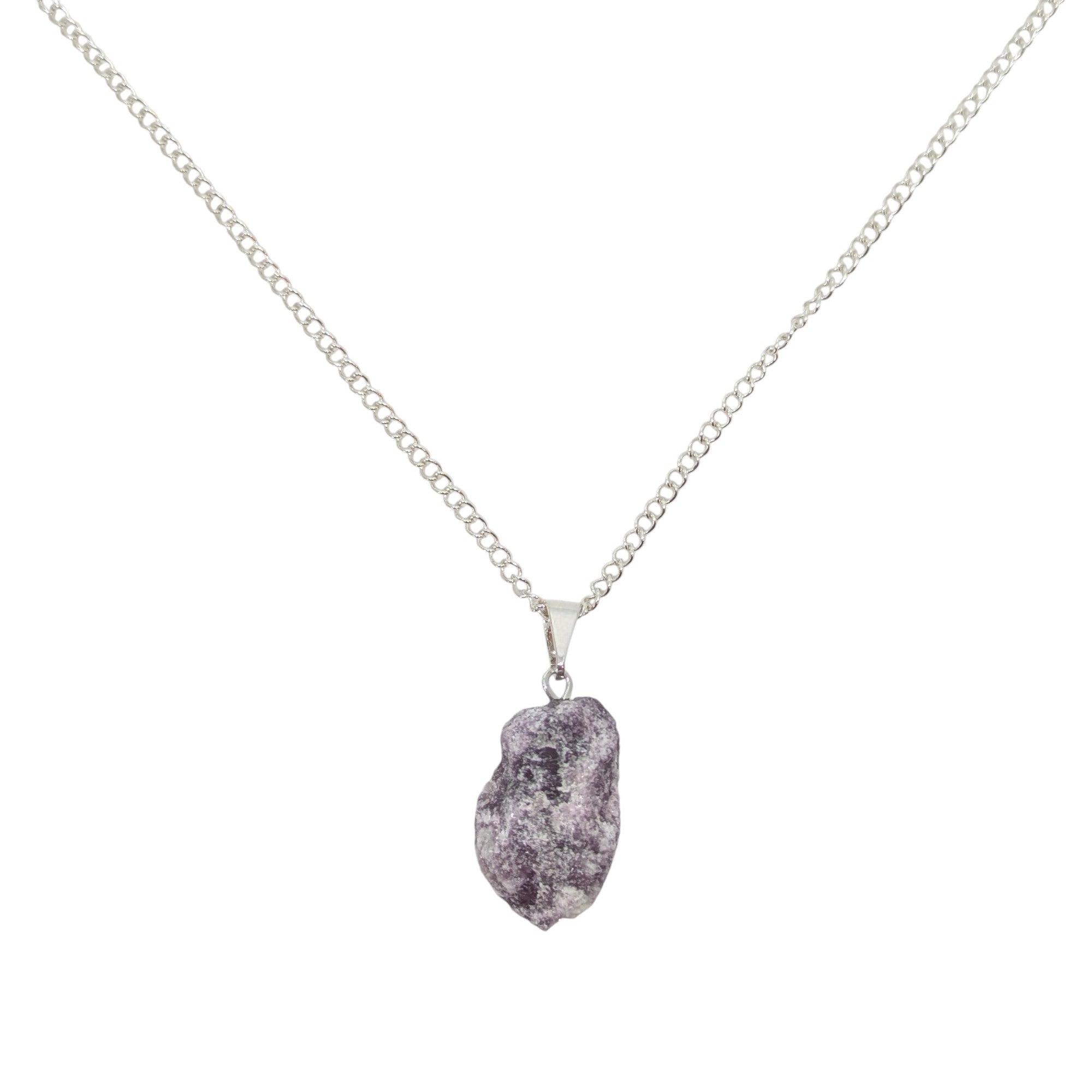 Natural Raw Lepidolite Crystal Necklace UK - Gift Boxed - Gemstone Jewellery - Peace Stone - Chakra Necklace