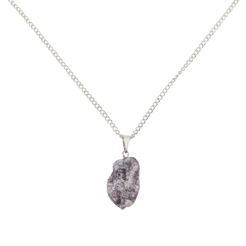 Natural Raw Lepidolite Crystal Necklace UK - Gift Boxed - Gemstone Jewellery - Peace Stone - Chakra Necklace