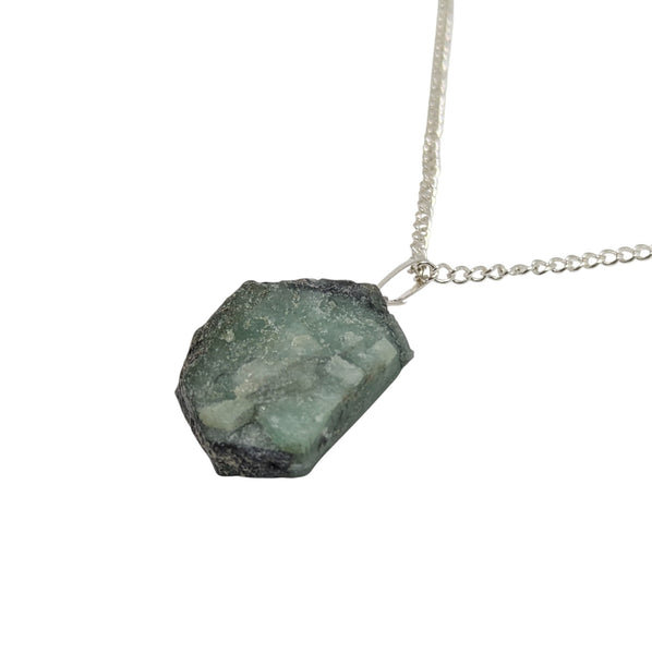 Raw Emerald Crystal Necklace UK - Gemstone Pendant - Crystal Jewellery - Crystal Healing